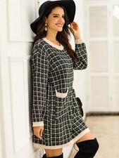 Women's Plaid Dual Pocket Sweater Dress