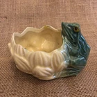 Vintage 1940's McCoy Art Pottery Green Frog on Lotus Planter Pot Unsigned