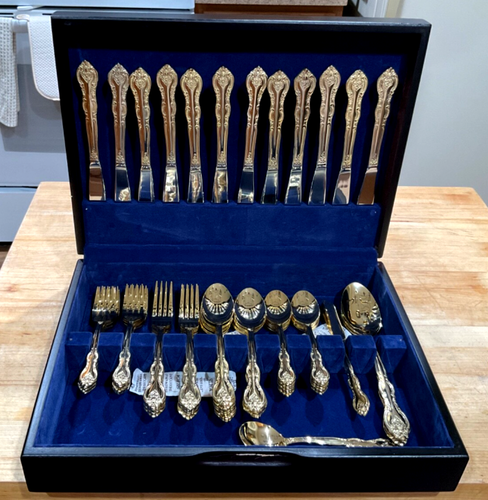 64 Piece International Silver Company 24K Gold Plated San Marco Flatware Set