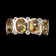 925 Sterling Silver Ring Oval Citrine Sapphire Diamond Cut Gemstone Jewelry Sz 7