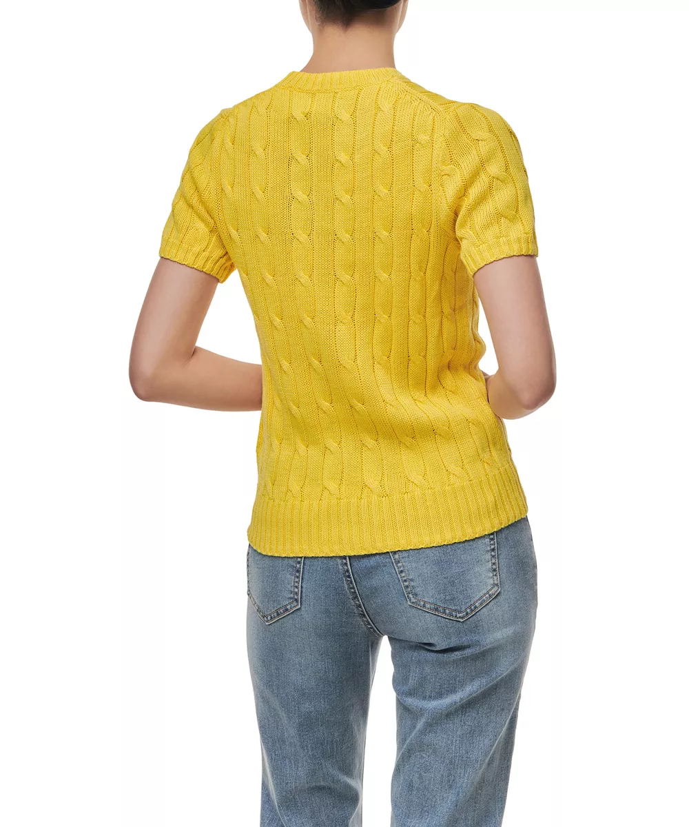 Genuine Polo Ralph Lauren Womens Cable Knit Short Sleeve Sweater - Yellow