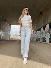 Levis Premium Women Denim Jean 28 Ribcage Straight Ankle Blue High Rise Wide Leg