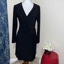 NEW Laundry by Shelli Segal Black Faux Wrap Dress Stretch $148 MSRP sz S Small