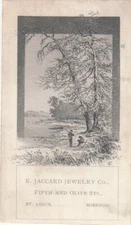 E Jaccard Jewelry Co St Louis Missouri Trees on a Lake Vict Card c1880s