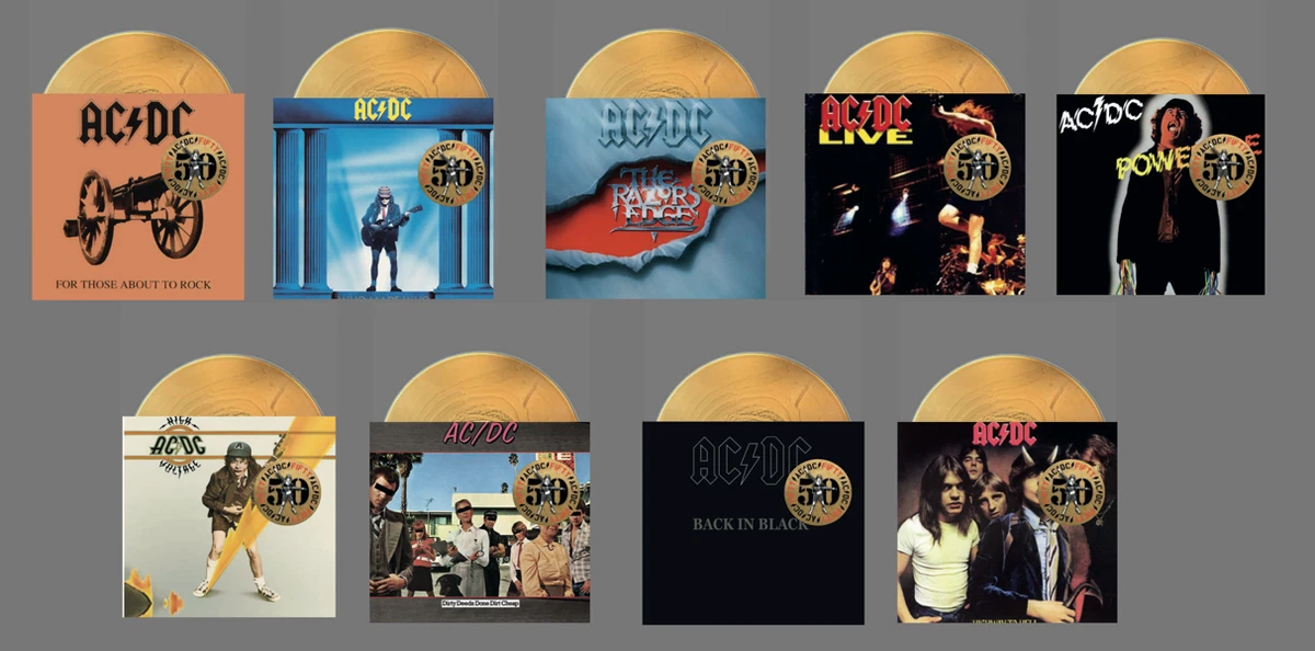 Ac/Dc 50th Anniversary Gold Vinyl Bundle 10 Lp Nuovi