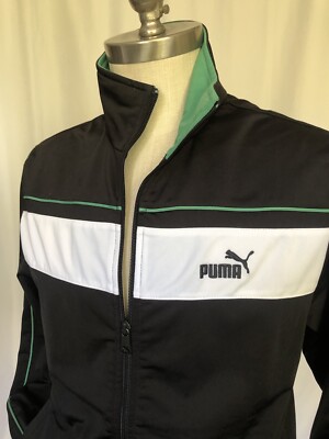 PUMA Mens Track Jacket Black/White/Green, Small