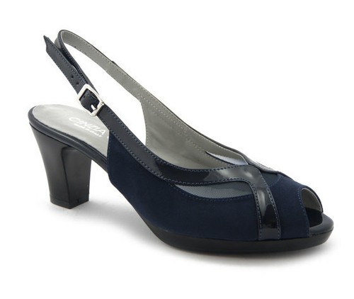 Sandali donna tacco comodo 7 cm nero eleganti pelle sintetica