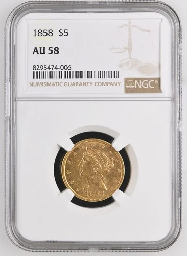 Photo of a 1858-P Liberty Half Eagle from an eBay listing that sold on May 28, 2026