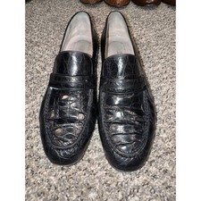 Peter Huber Sz 8 1/2 Genuine Crocodile Penny Loafers Black Exotic Leather