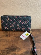 New Floral Women’s Wallet With Wristlet Black With Flowers