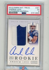 2012 NATIONAL TREASURES ANDREW LUCK AUTO AUTOGRAPH RPA PATCH #301 PSA 5 #/99