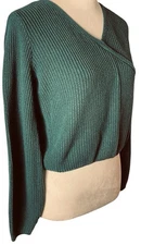 Hollister Women's Forest Green Chunky Knit Sweater Size XS Cropped Pullover Y2K