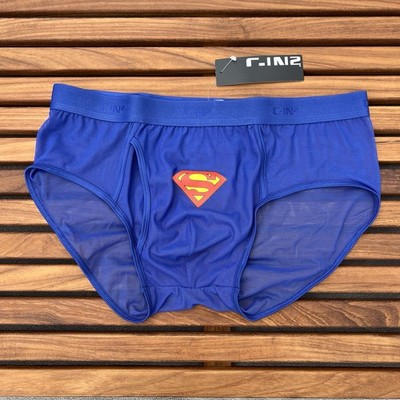 HERO custom print Mens Bari blue sheer fly front brief underwear by H.E.Arts