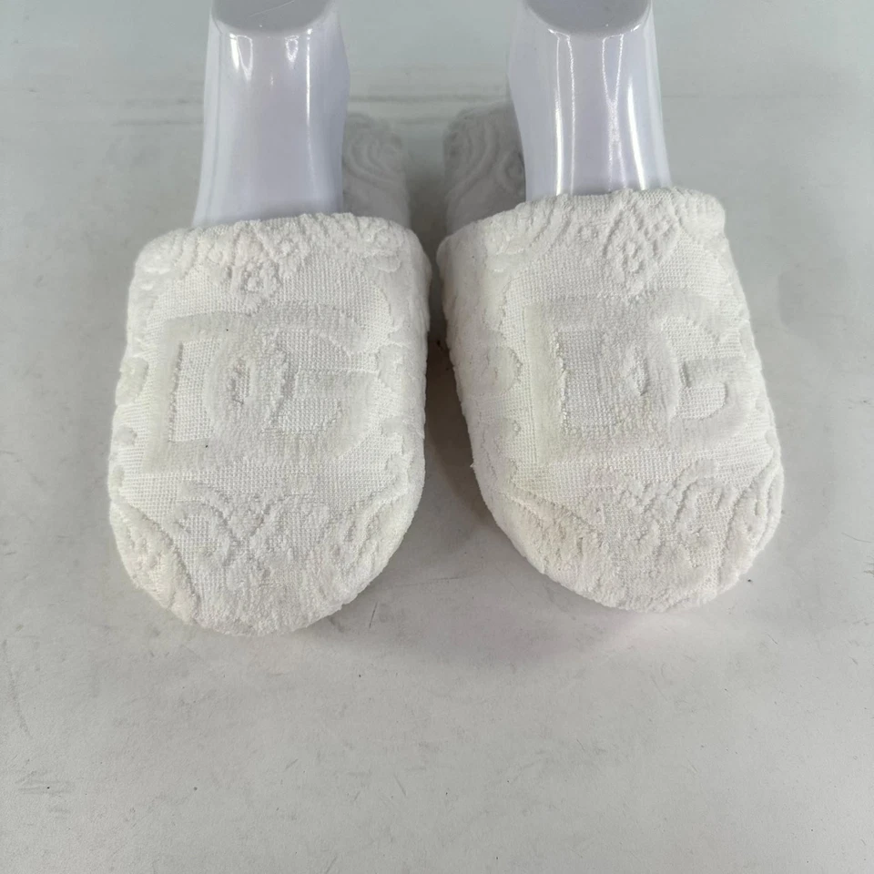 Dolce & Gabbana Casa Jacquard Cotton Terry Slippers Size L White Indoor Shoes  - Image 2 of 4