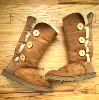 UGG Australia Bailey Button Women s Chestnut Suede Knee-High Lined Boots 7