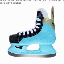AhmyLion Adjustable Youth Ice Hockey Skates Blue Black Gold 10C-3Y Protective B