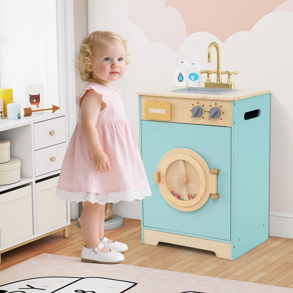 COSTWAY Kids Washer Playset Toy Washing Machine with Laundry Detergent - Image 3 of 4