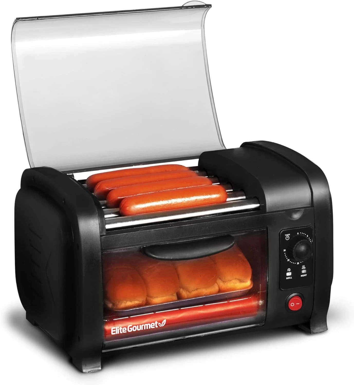 Hot Dog Toaster Oven 30-Min Timer Stainless Steel Heat Rollers Bake & Crumb Tray