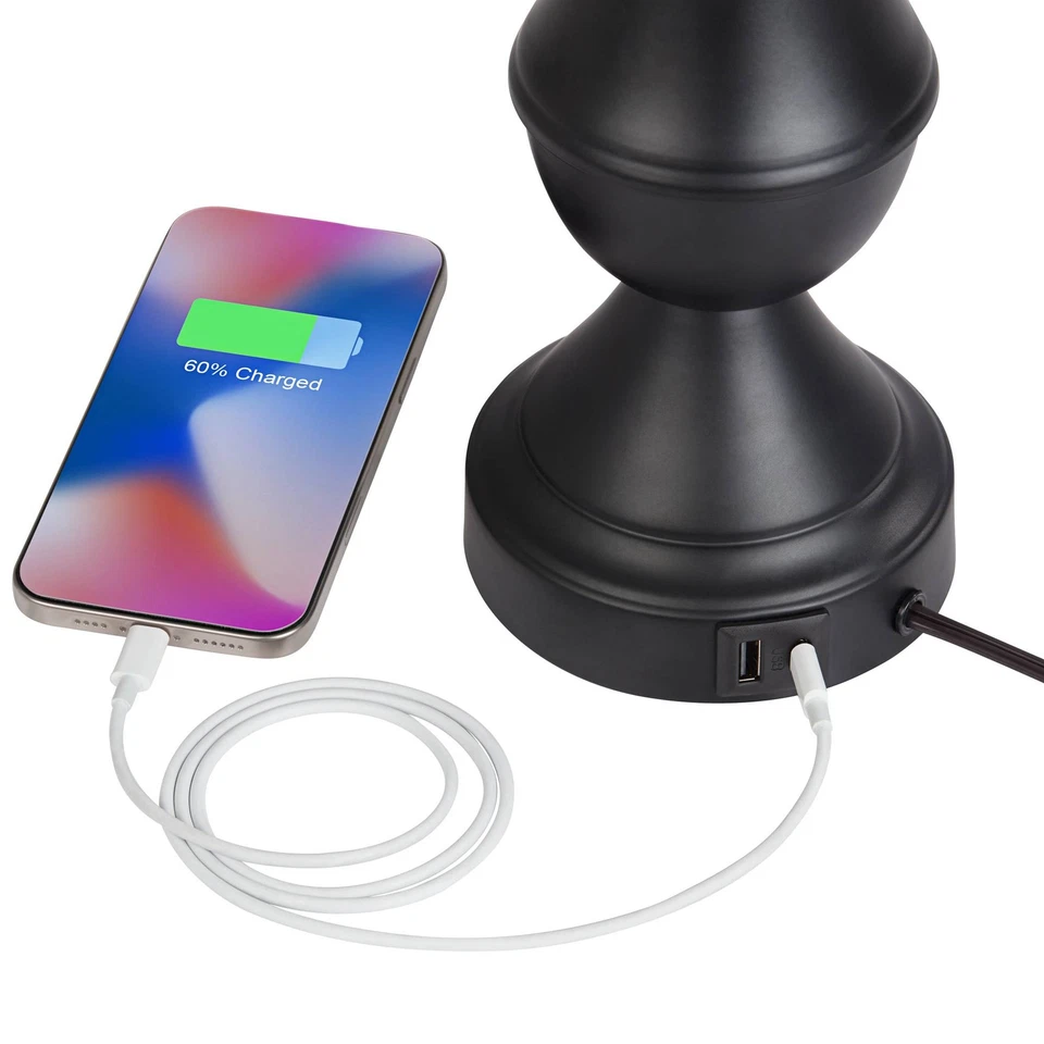 Farmhouse Touch Table Lamps Set of 2 with USB LED Bronze Cream Shade Living Room - Image 3 of 4