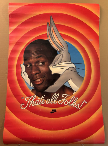 RARE VTG 1992 Nike "That's All Folks" Michael Jordan Bugs Bunny 23" x 35" Poster