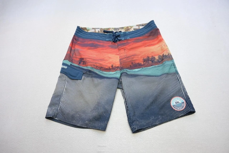 Quiksilver Highline Board Shorts Stretch Striped Floral Surf Water Swim Mens 36 - Image 2 of 4