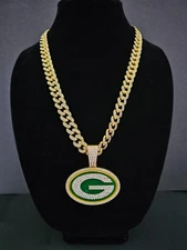 Green Bay Packers Cuban Link Chain Luxury Iced Out Crystal 24" Necklace 8