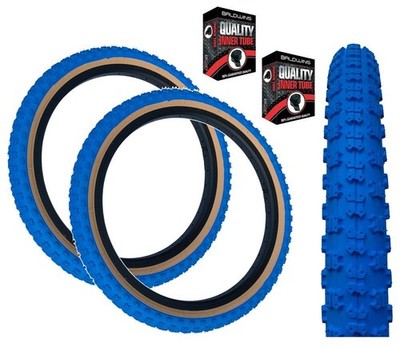 Baldys 20 x 2.125 BMX Mountainbike BLAU / HELLBRAUN WAND Knobby Profil Reifen Schläuche