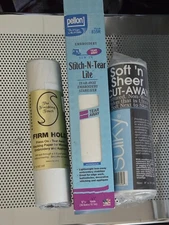 Embroidery Stabalizer 3 NEW  Press On Pellon Stitch n Tear Soft n Sheer Cut Away