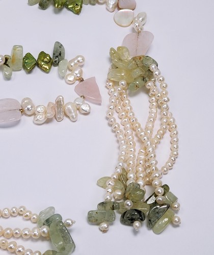 Barock Perle Rosenquarz Jade und Muschel 60" Lariat Halskette mit Perlenquasten - Bild 6 von 18