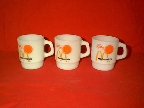 3 NICE VINTAGE FIREKING McDonald's D HANDLE STACKING COFFEE MUGS