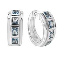 Klapp- Creolen Ohrringe 925 Sterling Silber Celesta Rhodiniert Mit Blautopasen