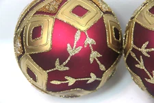 VTG Frontgate Christmas Large Handblown 5" Ornaments (2) Glass Gold Red Glitter