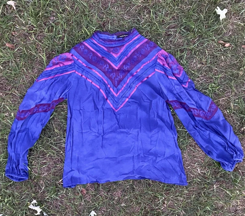 Blusa NANETTE LEPORE Púrpura Encaje Yugo Campesino Pradera XL