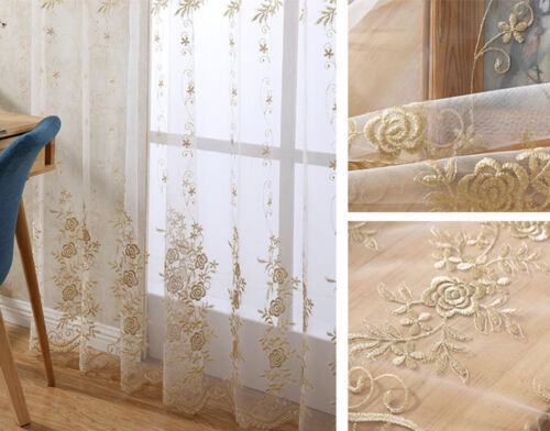 Elegante cortina transparente bordada beige tul habitación gasa puerta ventana cortina 63/84" - Imagen 1 de 18