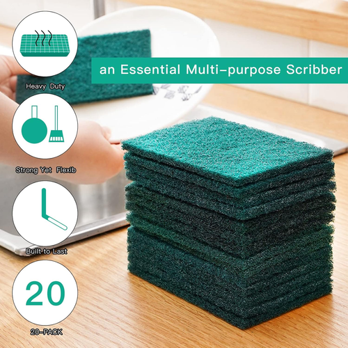 Heavy Duty Scour Pads Sponge Dish Scrubber Non-Scratch Green Reusable Household - Picture 4 of 12