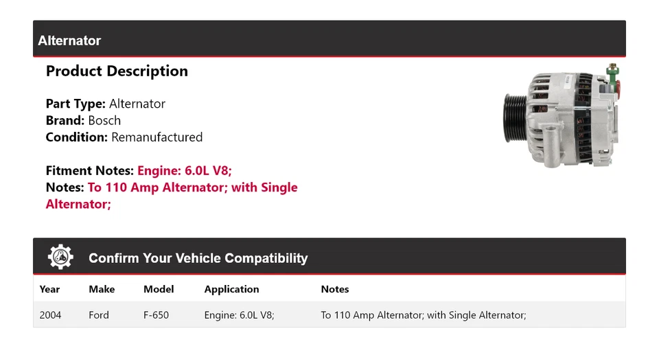 Alternador Bosch Ford F-650 6.0L V8 2004 (Remanufaturado) - Imagem 2 de 4