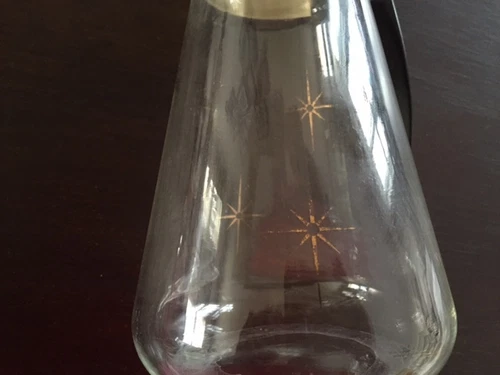 Vtg PYREX Corning Glass 6 Cup COFFEE CARAFE Gold Starburst ATOMIC Pot MCM RETRO
