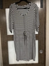 Calvin Klein Striped Pullover Casual Dress  Sz 10 Black White Slinky Rayon EUC!