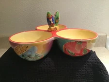 Surf Board Three Section Dip / Condiment Bowl   Great Condition Looks Unused