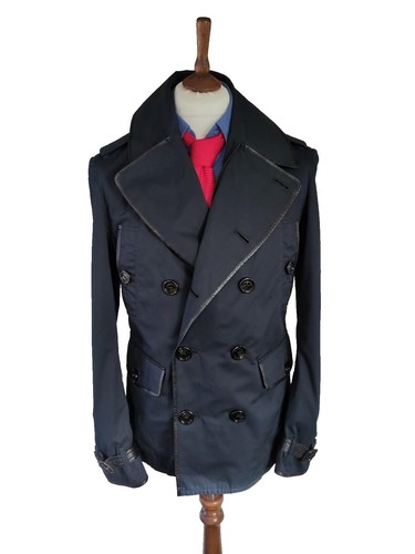 Burberry Mens Rain Jacket Medium IT 50 UK 40" Chest Navy Black Leather Trim