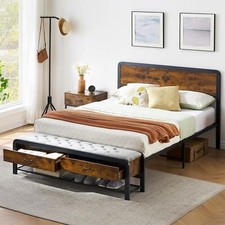 Full/Queen Size Bed Frame with 2 Drawers Metal Platform Bed Frame with Headboard