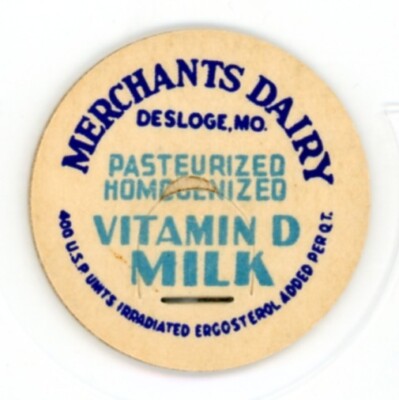 Milk Bottle Cap - Merchants Dairy - Desloge, MO, (Missouri) - 1 7/16'' dia.