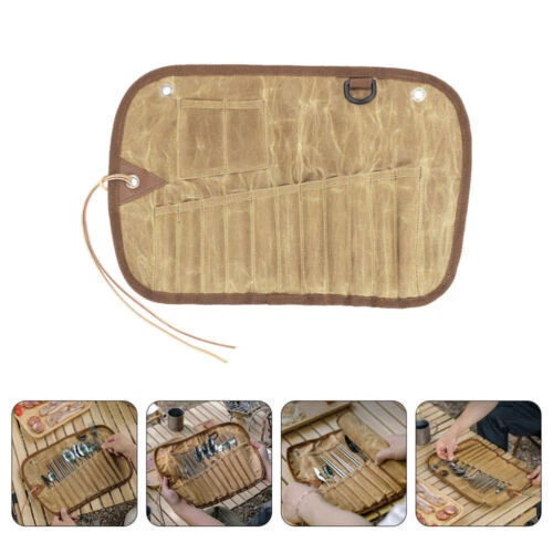 Segeltuch Besteck Aufbewahrungstasche Rollende Bestecktasche Lagerung Camping - Bild 11 von 12