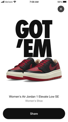 Nike Women's Air Jordan 1 Elevate Low SE Bred DQ1823-006 Size 9.5 W / 8 M