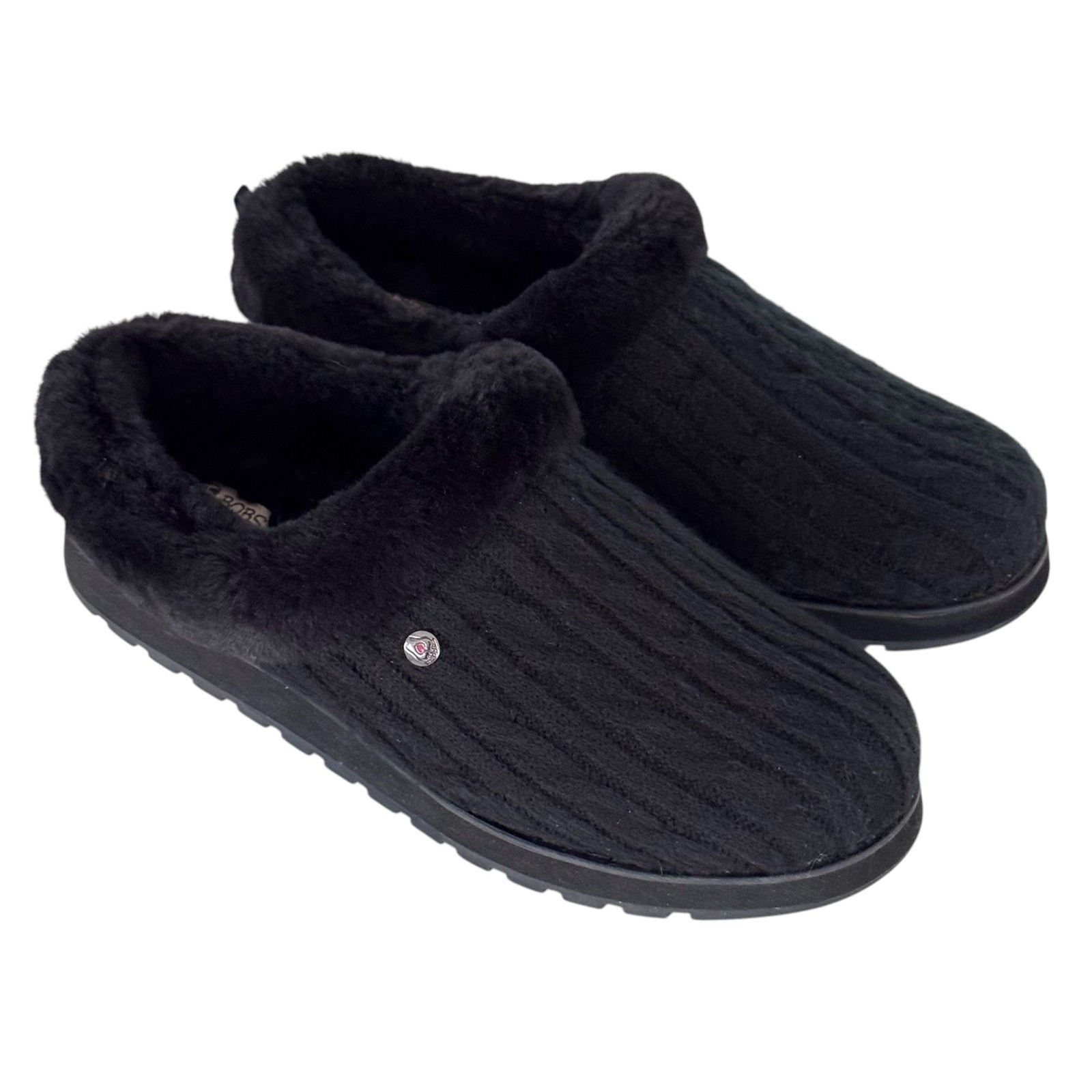 SAOLA Pantofole Bobs From Sketchers nere foderate in pelliccia sintetica a maglia con cavi taglia 10 suola esterna