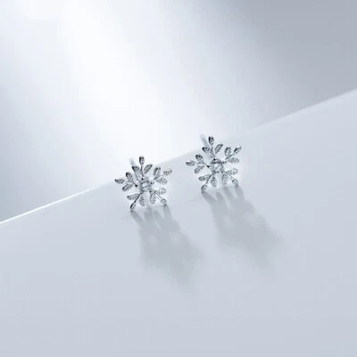 Silber 925 Ohrstecker Schneeflocke mit Zirkonia Zarte Ohrringe Damen Mädchen - Bild 1 von 4