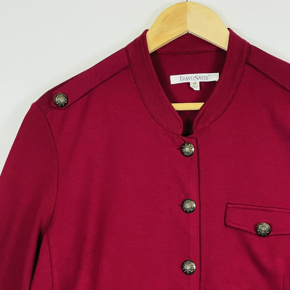 Chaqueta Blazer Travelsmith Rojo Granate Elástica Mezcla Rayón Tejido Ponte Para Mujer 14 Foto 2 de 4
