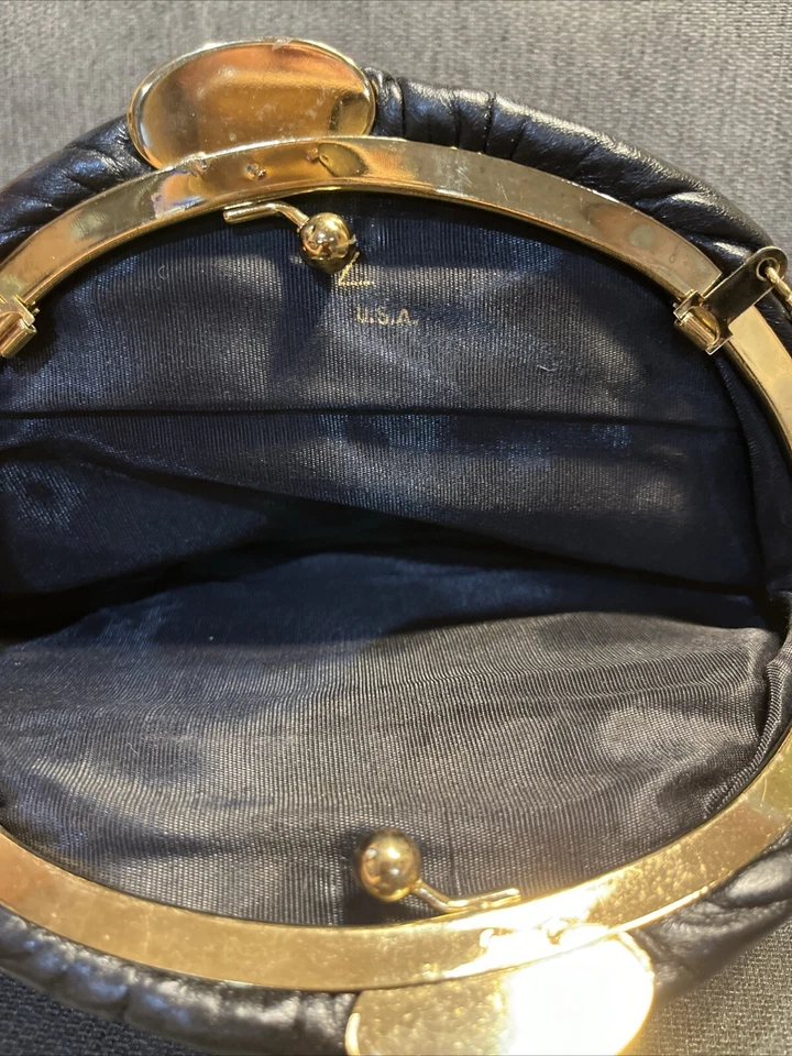 HL USA Vintage Harry Levine Black Evening Bag Purse Handbag Silver Chain Strap - Image 4 of 4