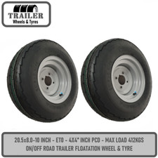 20.5x8 10 Inch Trailer Flotation Trailer Wheel and Tyre 412kgs 4x4 Inch PCD x 2