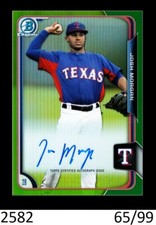 1-2015 BOWMAN CHROME GREEN REFRACTOR AUTO JOSH MORGAN RANGERS 65/99 